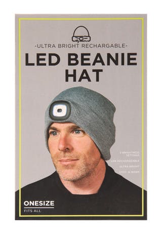 Mens Grey LED Torch Beanie Hat