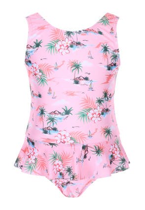 Younger Girls Pink Hawaiian Print Swimsuit