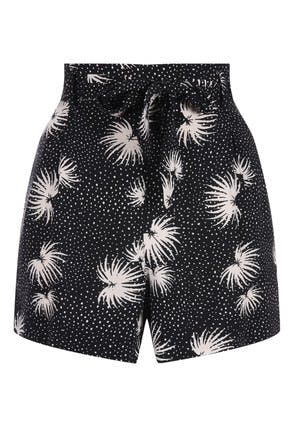 Womens Black Belted Palm Print Shorts