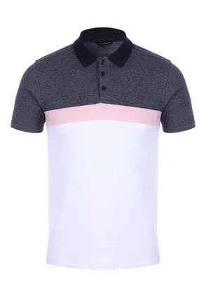 Mens Pink Stripe Textured Polo Shirt