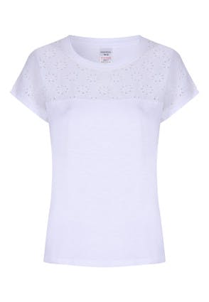 Womens White Broderie Pyjama T-Shirt