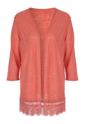 Womens Coral Lace Trim Cardigan