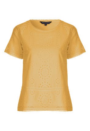 Womens Mustard Broderie T-Shirt