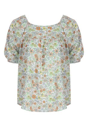 Womens Green Floral Tie Back Top