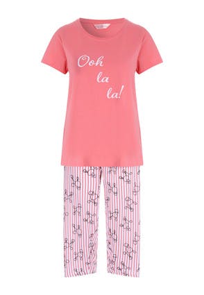 Womens Coral Poodle Print Pyjama Set