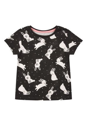 Baby Girls Black Bunny Print T-Shirt