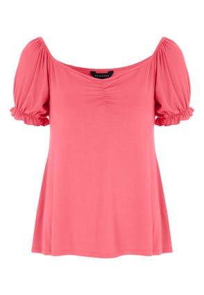 Womens Coral Ruched Detail Top
