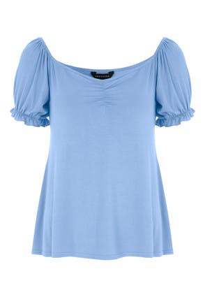 Womens Blue Ruched Detail Top