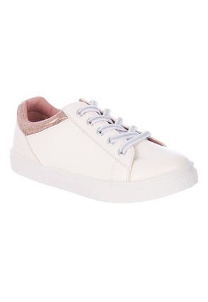 Younger Girls White Lace-Up Trainers