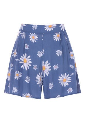 Womens Blue Floral Print Shorts