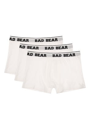 Mens 3pk White Bad Bear Boxer Shorts