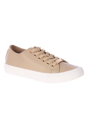 Womens Ecru Lace Up Casual Trainers