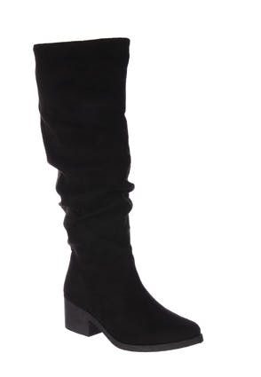 Womens Black Ruched Knee High Boots