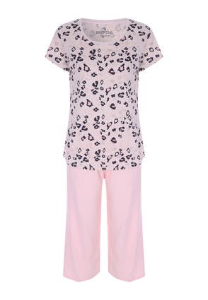 Womens Pink Leopard Print Pyjama Set