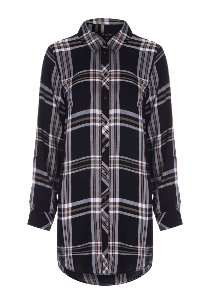 Womens Camel Check Longline Shirt | Peacocks