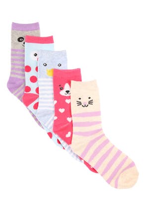 Girls 5pk Pink Animal Socks