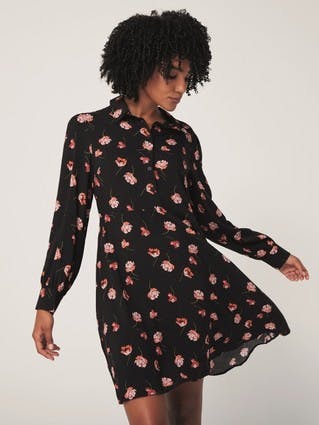 Womens Black Floral Shirt Dress