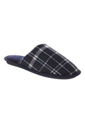 Mens Navy Check Mule Slippers