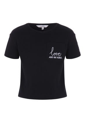 Younger Girls Black Pocket Slogan T-Shirt