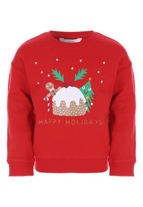 Younger Girls Red Christmas Pudding Sweater