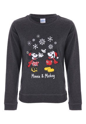 Older Girls Charcoal Mickey and Minnie Christmas Sweater