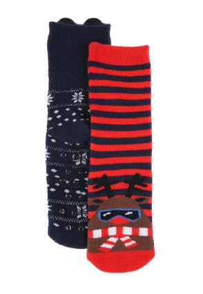Boys 2pk Red Reindeer Slipper Socks