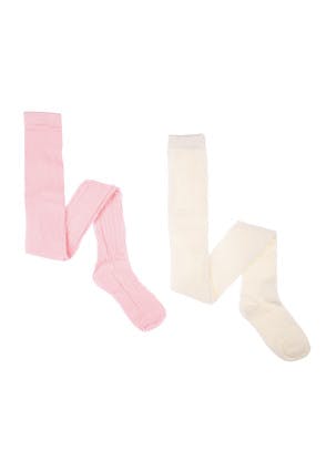 Girls 2pk Cream Cable Knit Tights