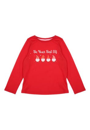 Baby Girls Red Elf Long Sleeve T-Shirt