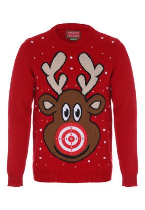 Mens Red Reindeer Target Christmas Jumper