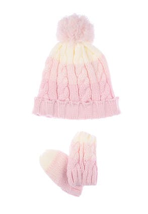 Baby Girls Pink Stripe Hat and Mittens Set