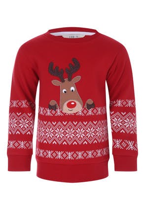 Younger Boys Red Reindeer Christmas Sweater