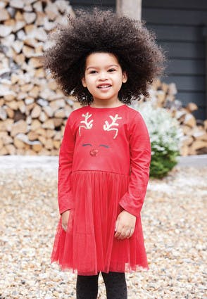 Younger Girls Red Reindeer Tutu Dress