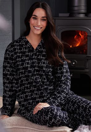 Womens Black Soft Touch Pyjama Set