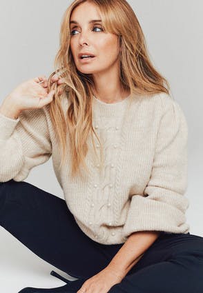 Womens Oatmeal Pearl Cable Knit Jumper