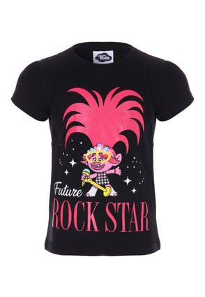 Younger Girls Black Trolls Rockstar T-Shirt