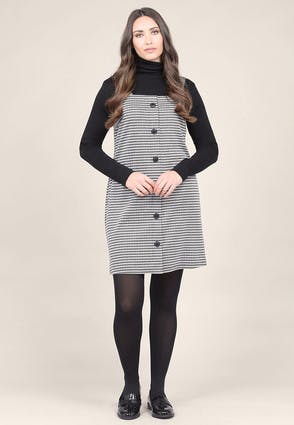 Womens Black and White Dogtooth Pinafore Dress