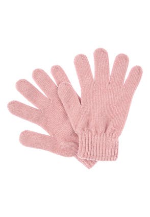 Womens Pink Chenille Gloves