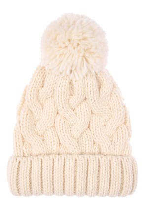 Womens Cream Cable Knit Bobble Hat