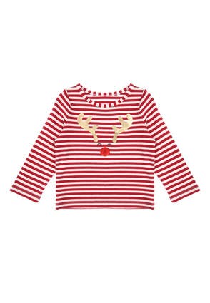 Baby Girls Red Stripe Christmas Reindeer Top