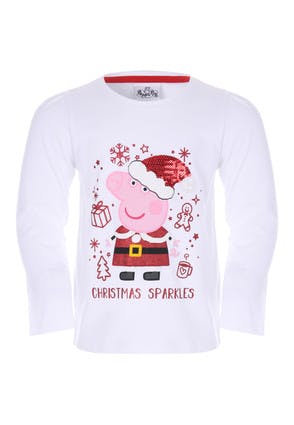 Younger Girls White Peppa Pig Christmas Top