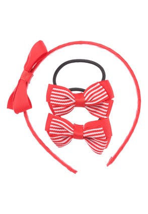 Girls Red Hair Band and Bows Set