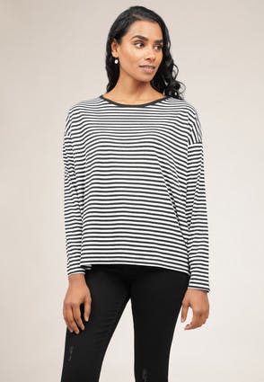 Womens Black & White Stripe Long Sleeve T-Shirt