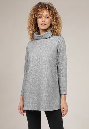 Womens Grey Cosy Roll Neck Top