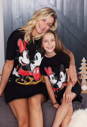 Womens Black Mickey and Minnie Mouse Nightdress