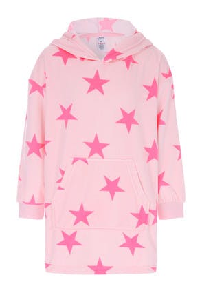 Girls Pink Star Print Oversized Hoody