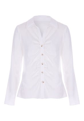 Womens White Ruched Front Shirt