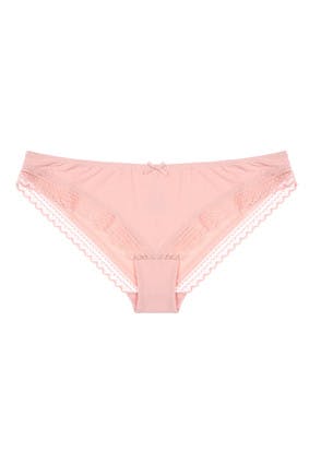 Womens Pink Brazilian Briefs with Lace Trim