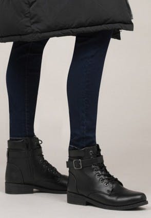 Womens Black Lace-Up Ankle Boots