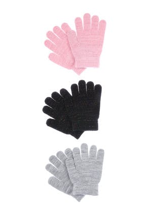 Younger Girls 3pk Lurex Sparkle Gloves