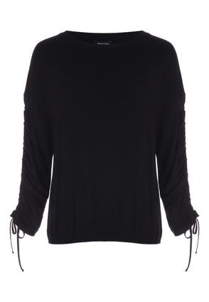 Womens Black Ruched Sleeve Top